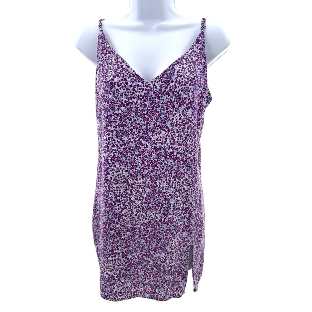 Reformation Purple Floral Print Mini Slip Dress Medium Spaghetti Straps Girly‎